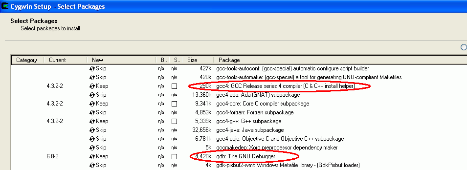 Cygwin gcc packages