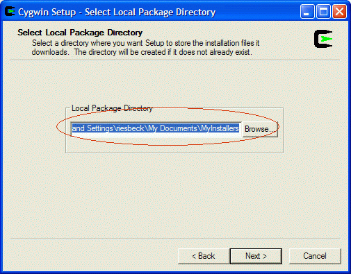 Cygwin download temporary directory dialog