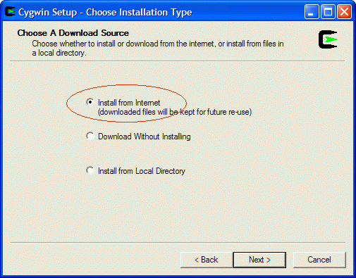 Cygwin download source dialog