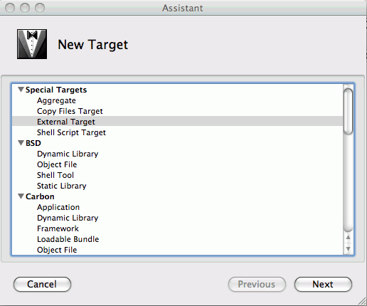 Xcode target list